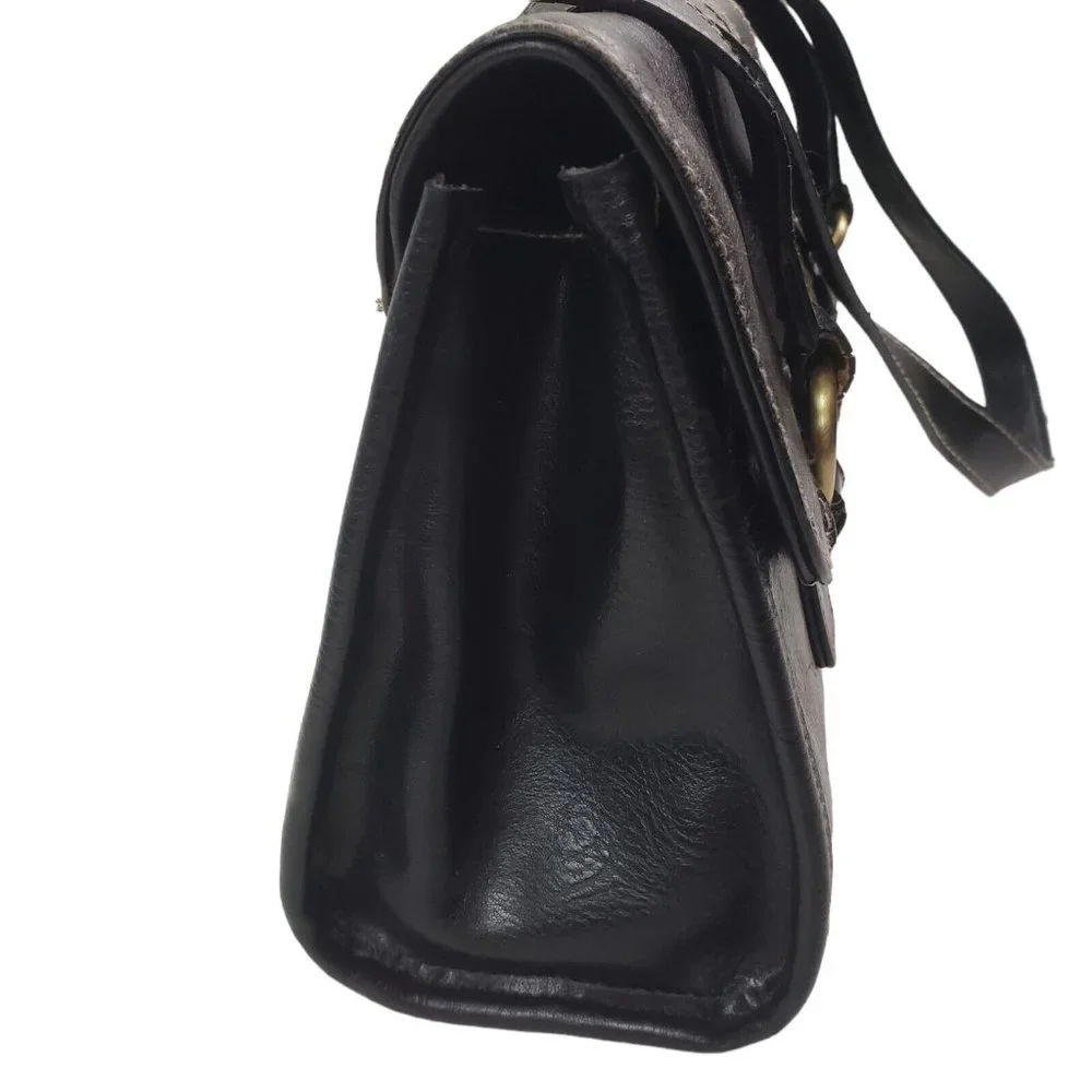 Bass Handbag Purse Black Leather Compartments Magnetic Closure Double Handles - Picture 5 of 7